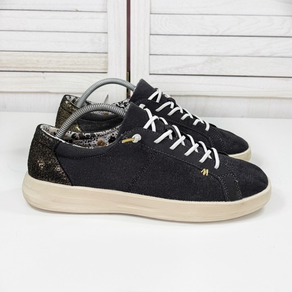Hey Dude Karina Shimmer Lace Up Sneakers Denim Black Metallic Gold Womens 11 - Picture 1 of 12